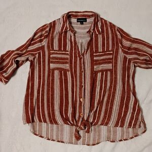 Forever 21 Rust and White Striped Button-Down Shirt
